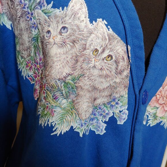 Cat Cardigan Cobalt Blue Kitschy Grandma Button up - Picture 6 of 6